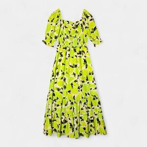 Steve Madden Womens Sunny Lime Challis Tiered Maxi Dress Size Large Lime Green